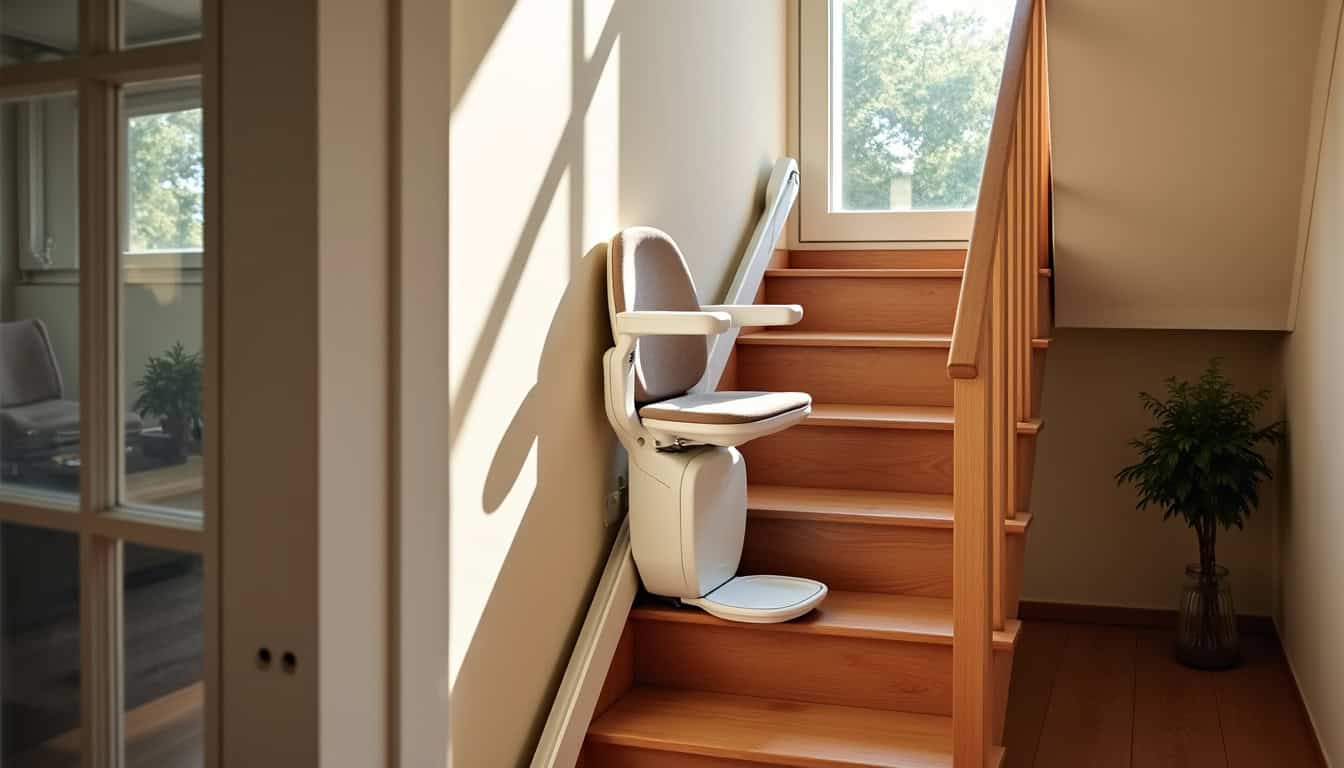Monte-escalier droit installé dans une maison à Bignoux