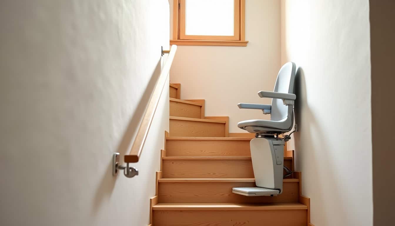 Monte-escalier droit installé dans une maison à Boivre-la-Vallée