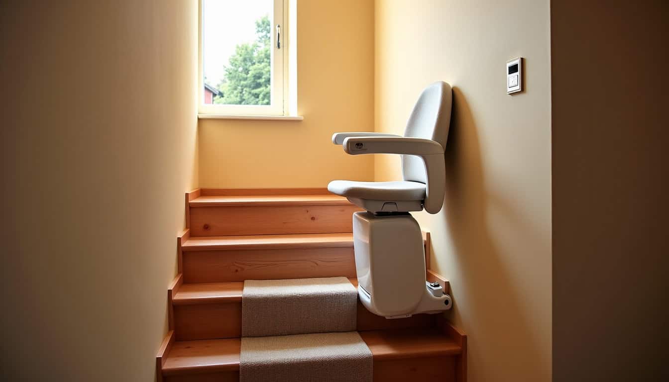 Monte-escalier droit installé dans une maison à Bosroumois