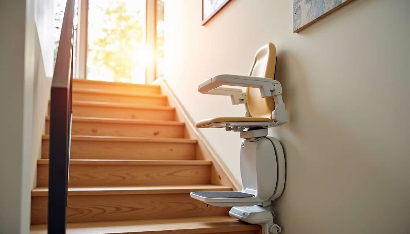 Monte-escalier droit installé dans une maison à Charantonnay avec escalier droit
