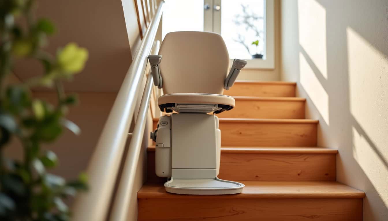 Monte-escalier droit installé dans une maison à Jonzieux sur un escalier rectiligne