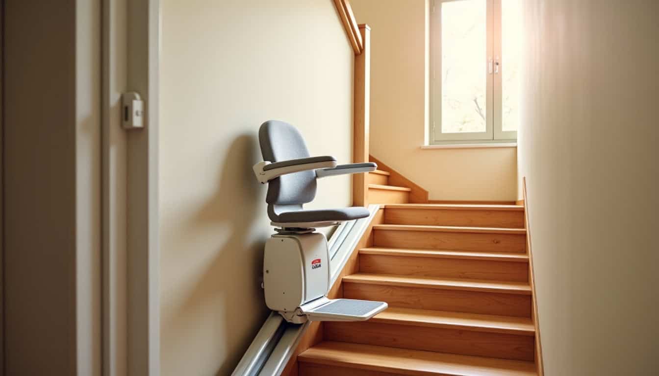 Monte-escalier droit installé dans une maison à La Gacilly