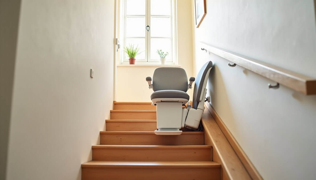 Monte-escalier droit installé dans une maison à Monchy-Saint-Éloi