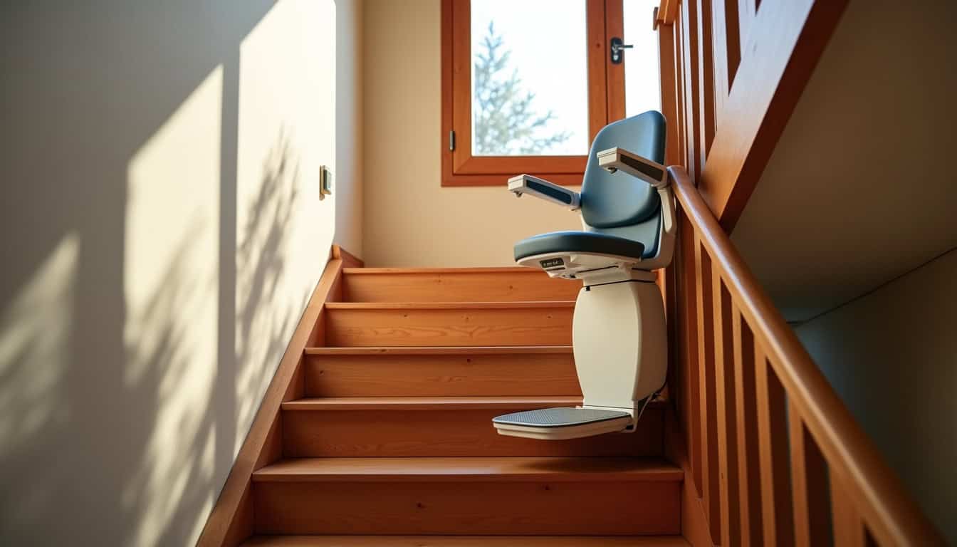 Monte-escalier droit installé dans une maison à Noyal-Muzillac, vue d