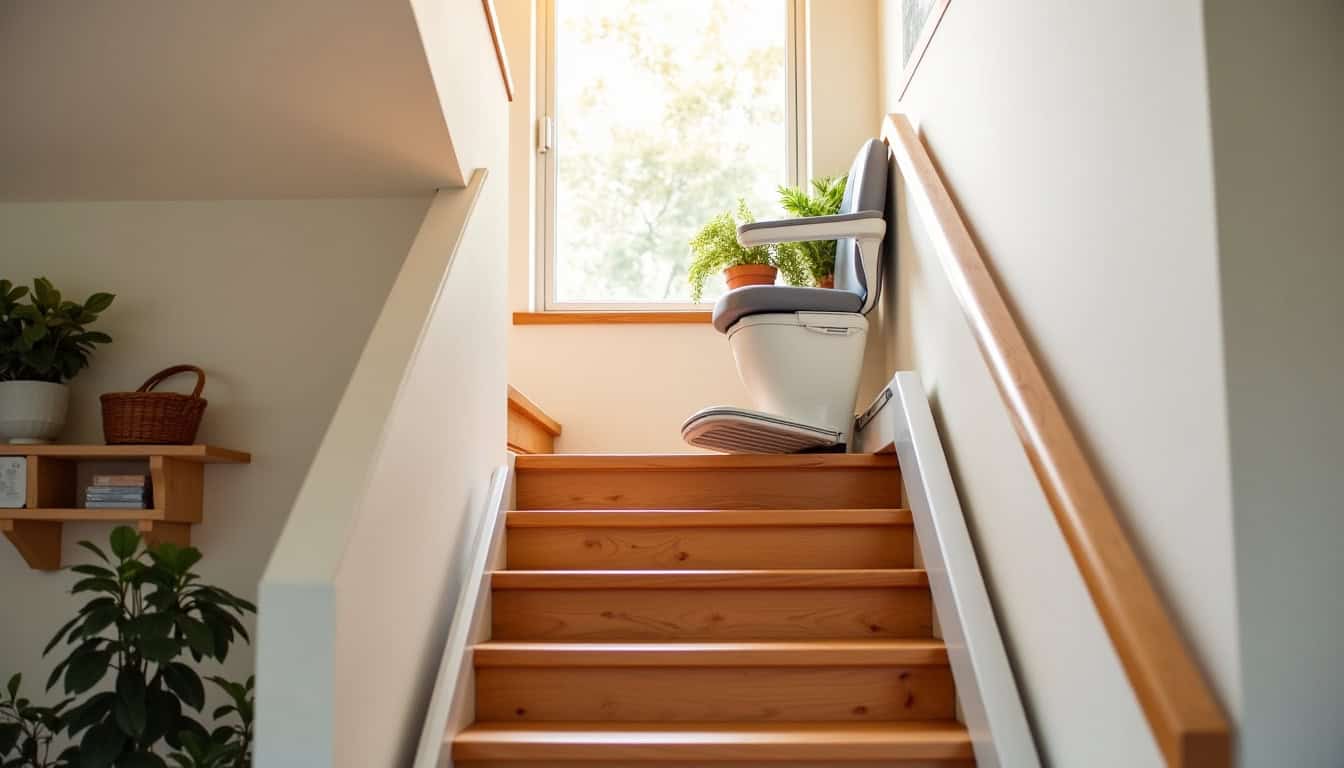 Monte-escalier droit installé dans une maison à Saint-Gonnery