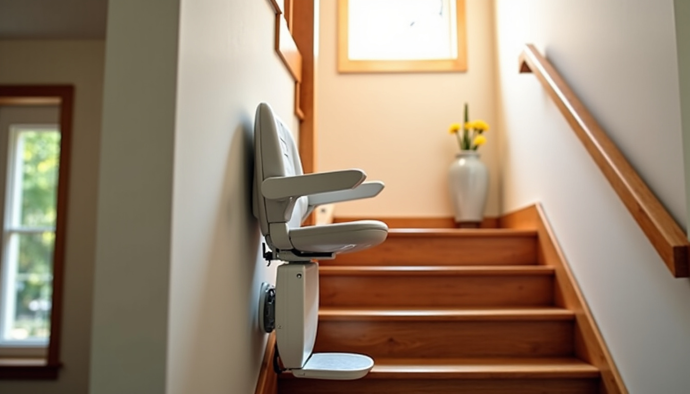 Monte-escalier droit installé dans une maison à Saint-Méen-le-Grand