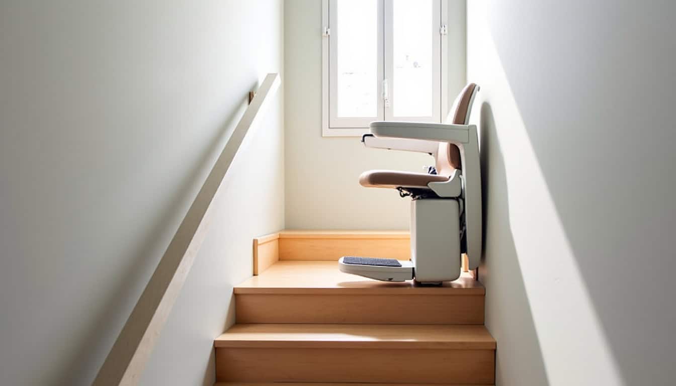 Monte-escalier droit installé dans une maison à Sérigné, Vendée