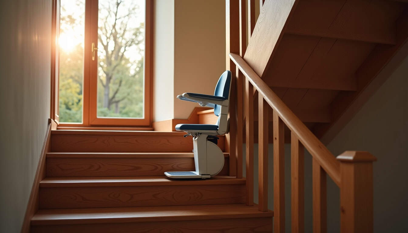 Monte-escalier droit installé dans une maison traditionnelle à Albert