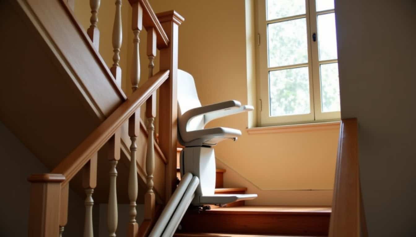 Monte-escalier droit installé dans une maison traditionnelle à Châteaubourg
