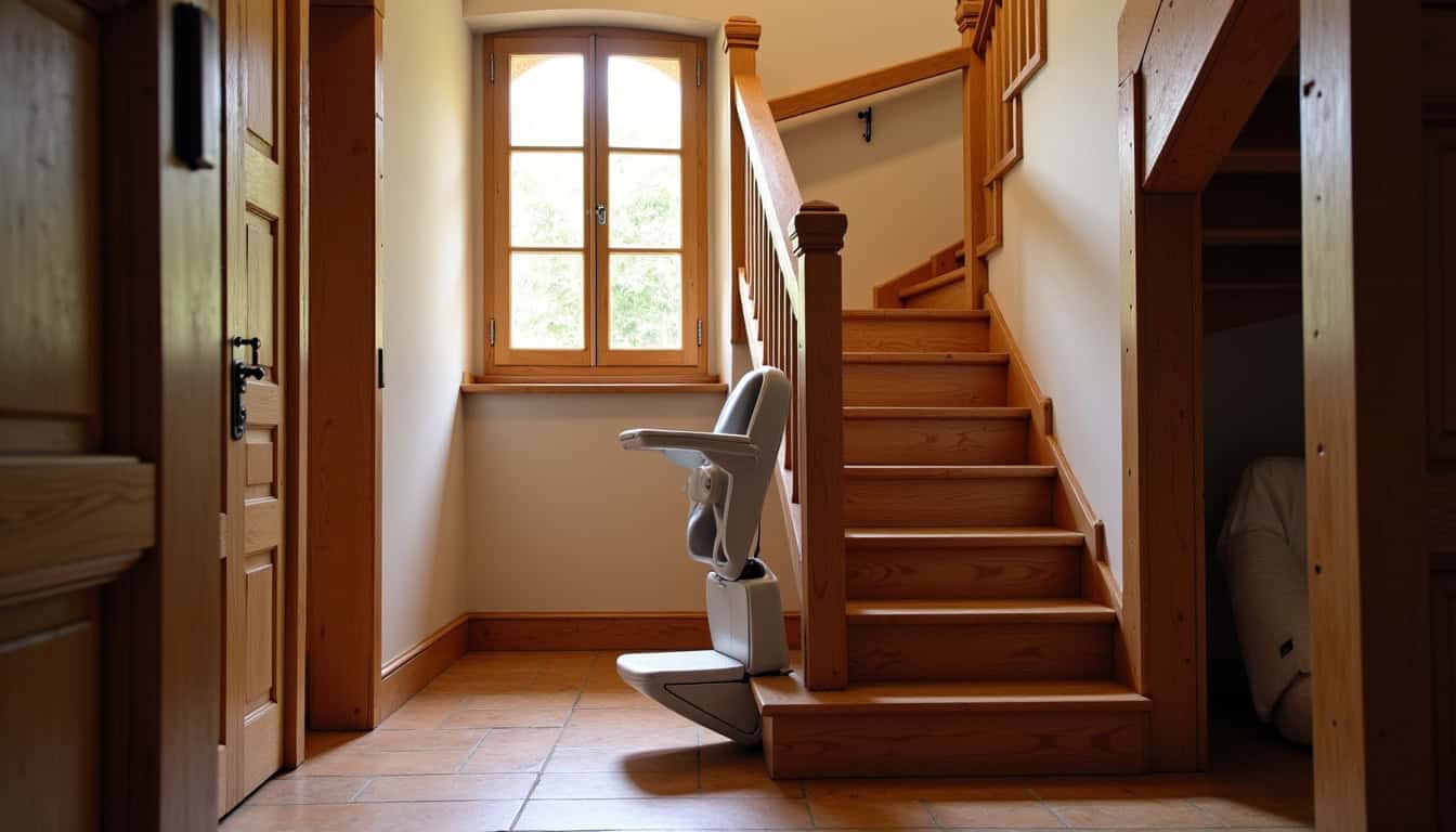 Monte-escalier droit installé dans une maison traditionnelle à La Flotte