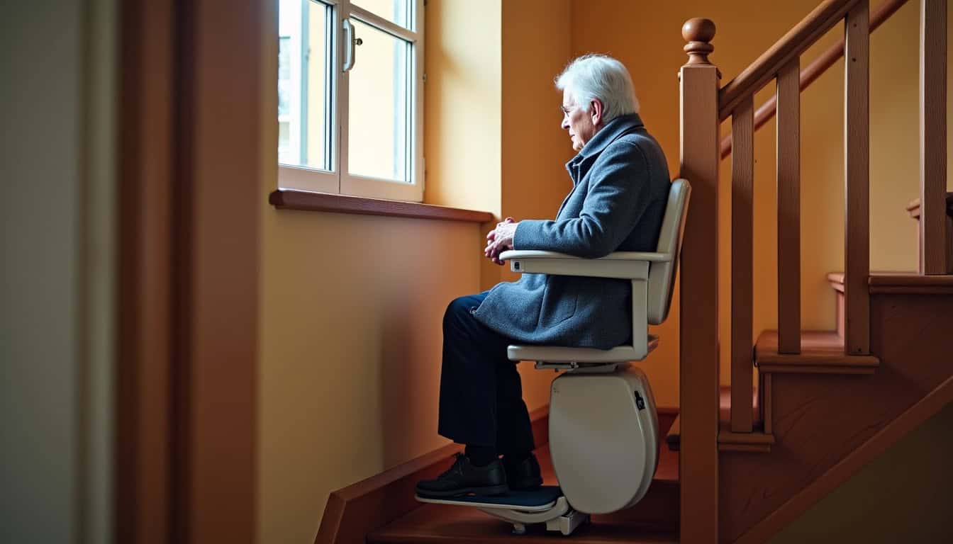 Monte-escalier droit installé dans une maison traditionnelle à La Limouzinière, en situation réelle d’usage