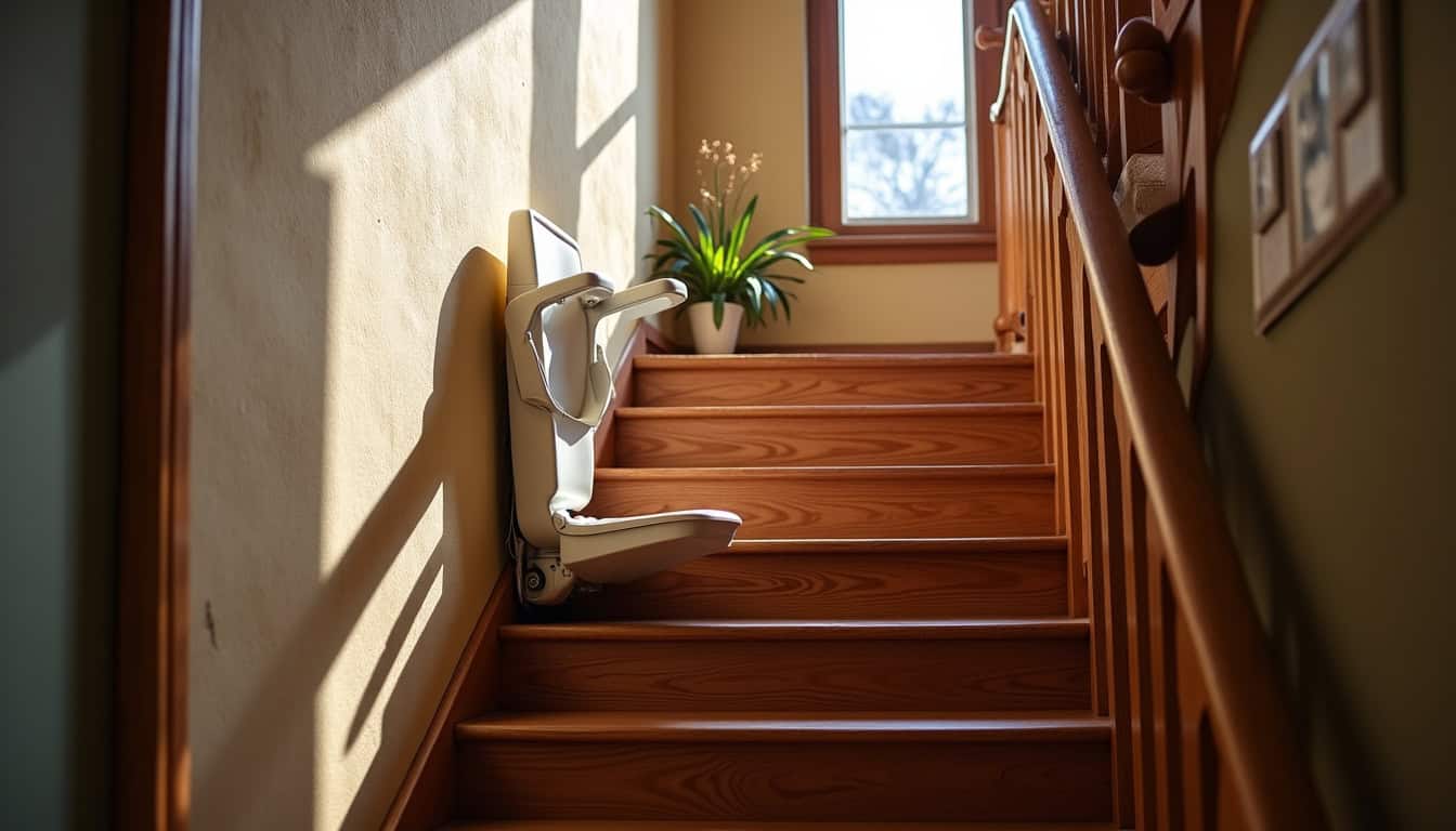 Monte-escalier droit installé dans une maison traditionnelle de Lézardrieux