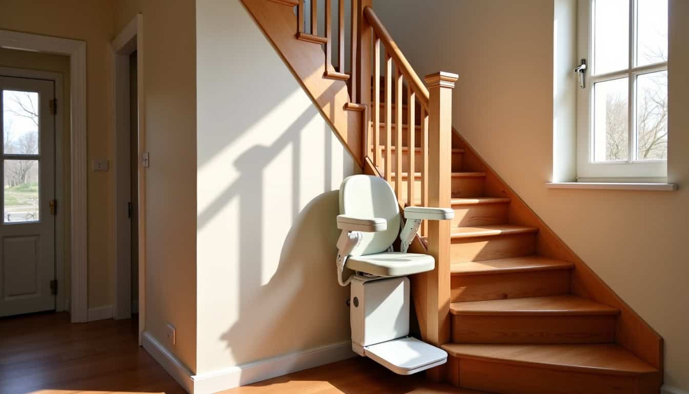 Monte-escalier droit installé dans une maison traditionnelle de Morancé