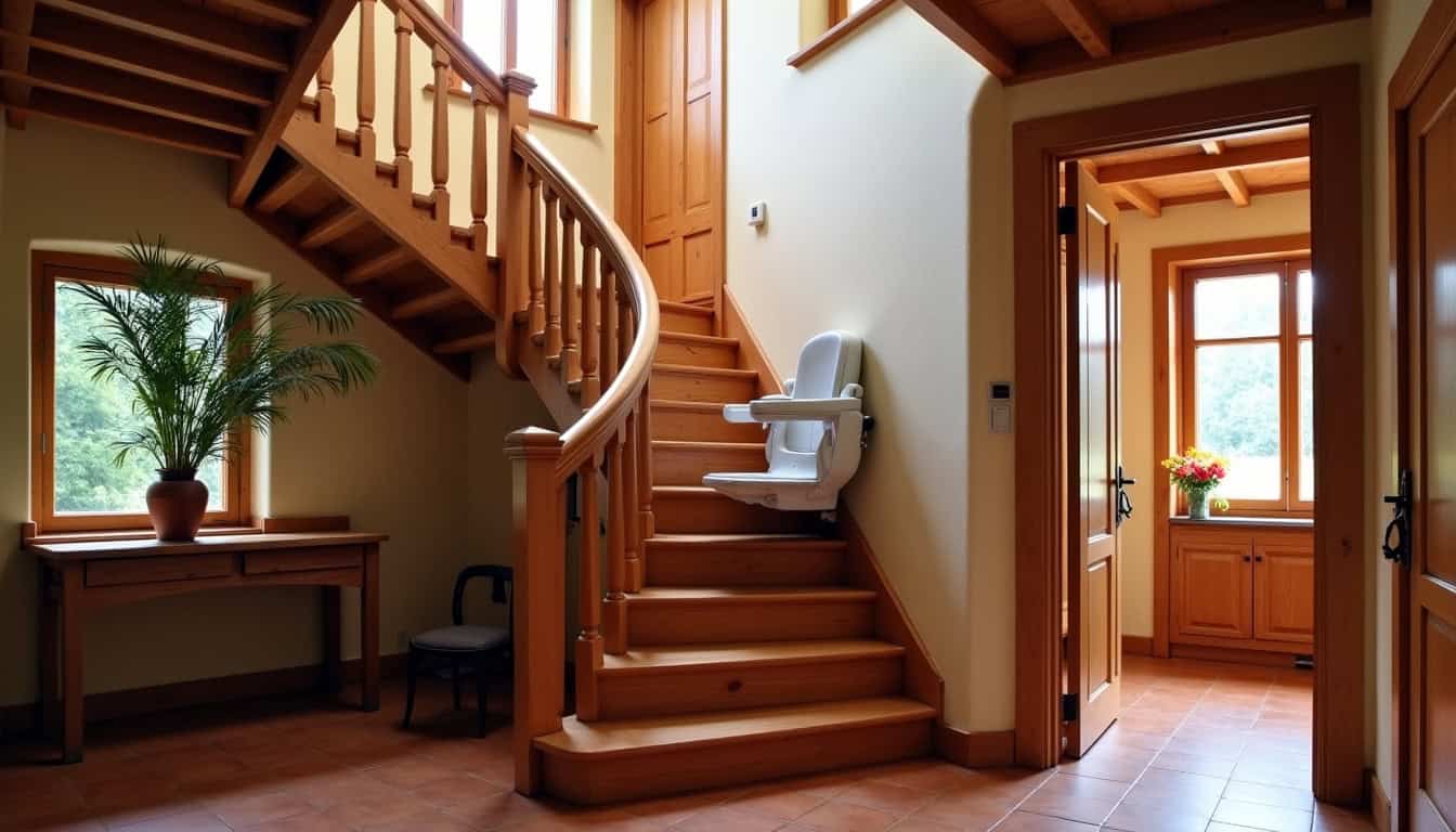 Monte-escalier droit installé dans une maison traditionnelle de Plobsheim