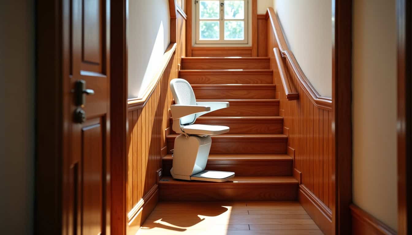 Monte-escalier droit installé dans une maison traditionnelle de Vizille avec escalier en bois