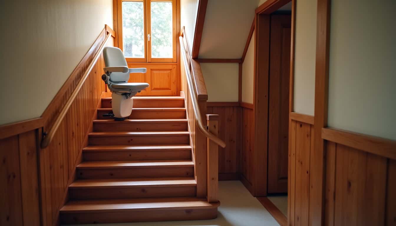 Monte-escalier droit installé dans une maison traditionnelle des Landes