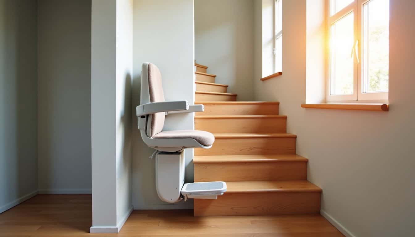Monte-escalier droit installé sur un escalier droit dans une maison à Lauwin-Planque