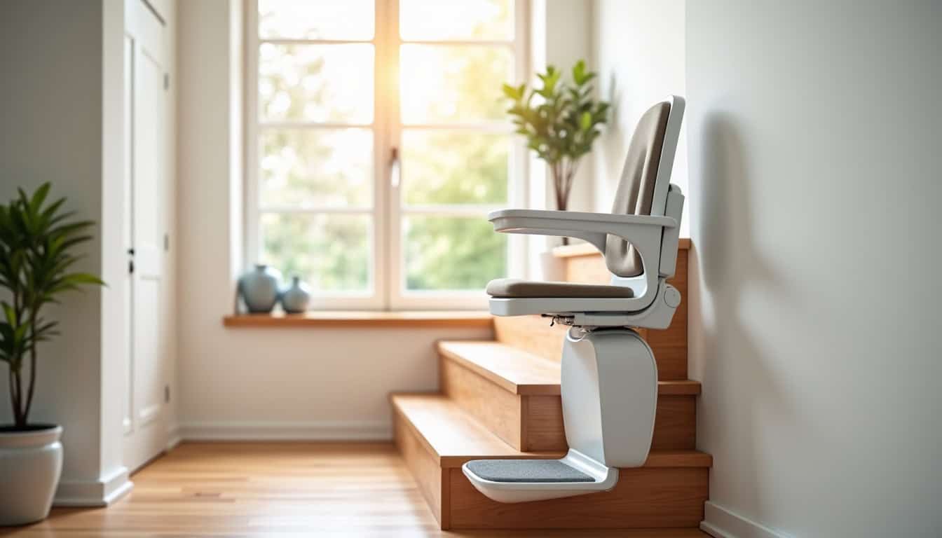 Monte-escalier droit installé sur un escalier droit dans une maison à Saint-Parres-lès-Vaudes