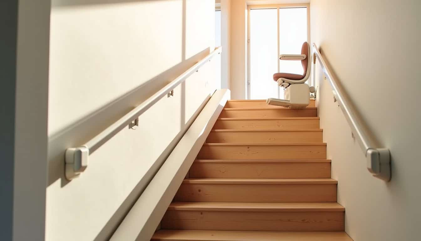 Monte-escalier droit installé sur un escalier droit dans une maison à Tennie