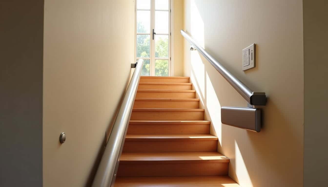Monte-escalier droit installé sur un escalier droit dans une maison à Villeneuve-sur-Allier