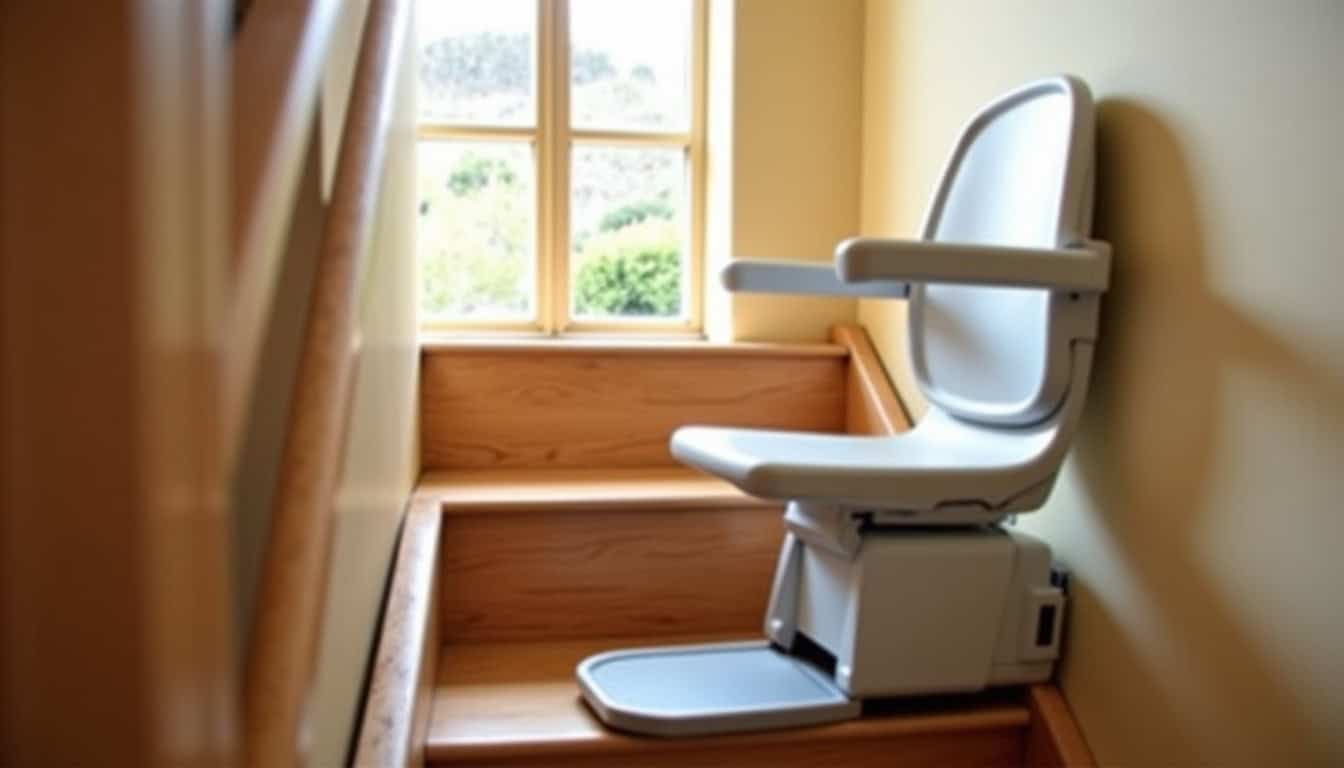 Monte-escalier droit installé sur un escalier droit dans une maison typique de Boynes