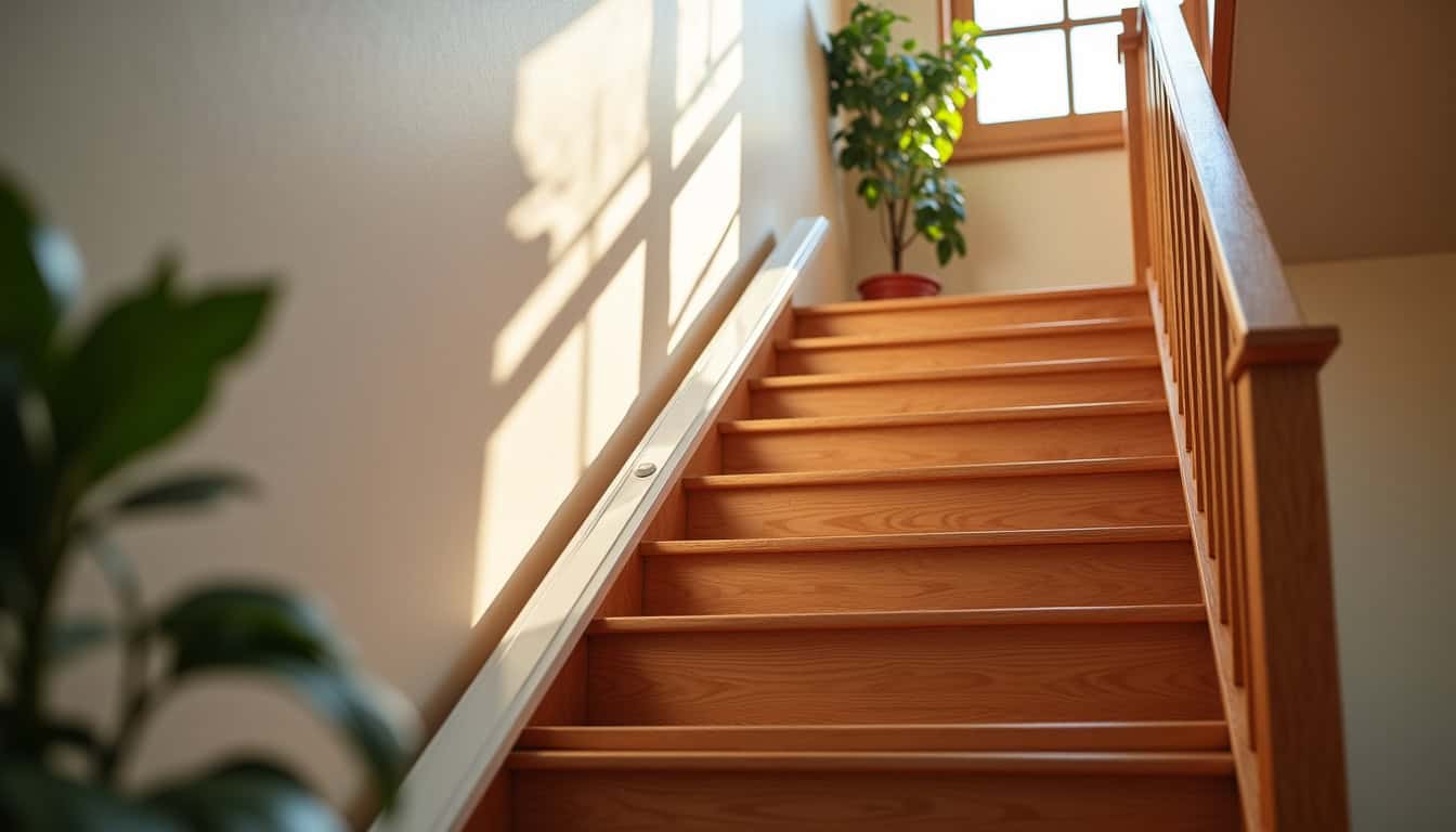Monte-escalier droit installé sur un escalier en bois à Le Breuil-sur-Couze