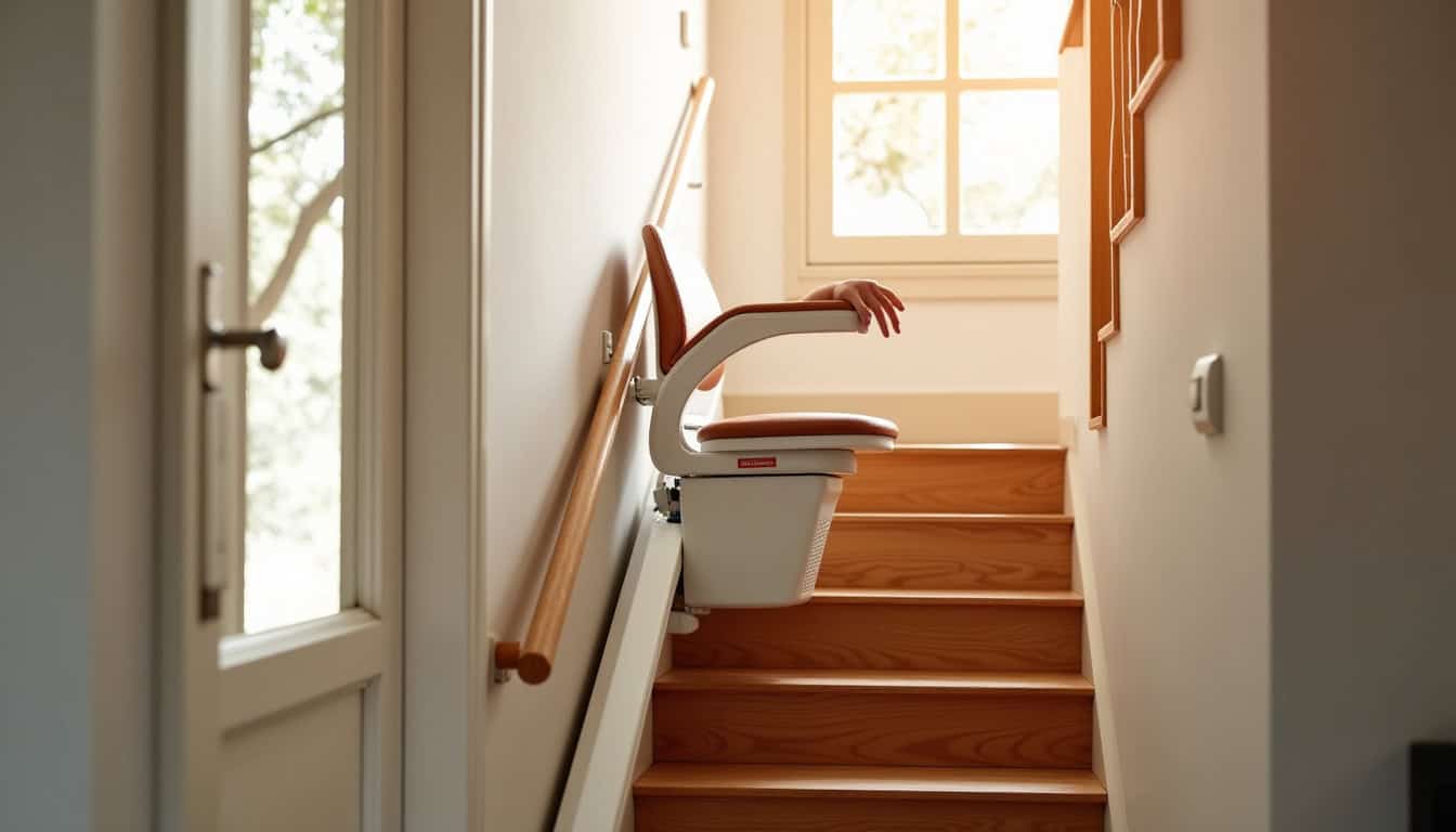 Monte-escalier droit installé sur un escalier rectiligne à Avesnes-les-Aubert