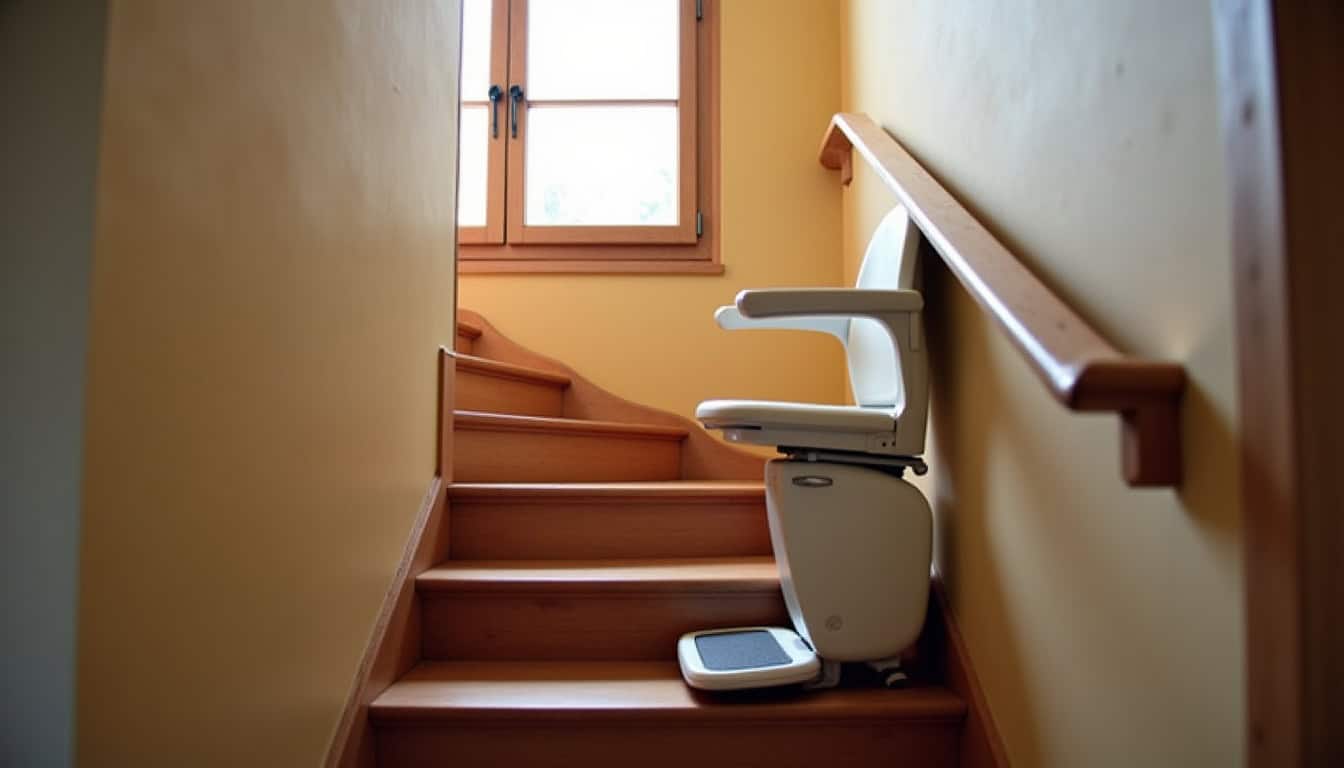 Monte-escalier droit installé sur un escalier rectiligne à Beaulieu-sous-la-Roche