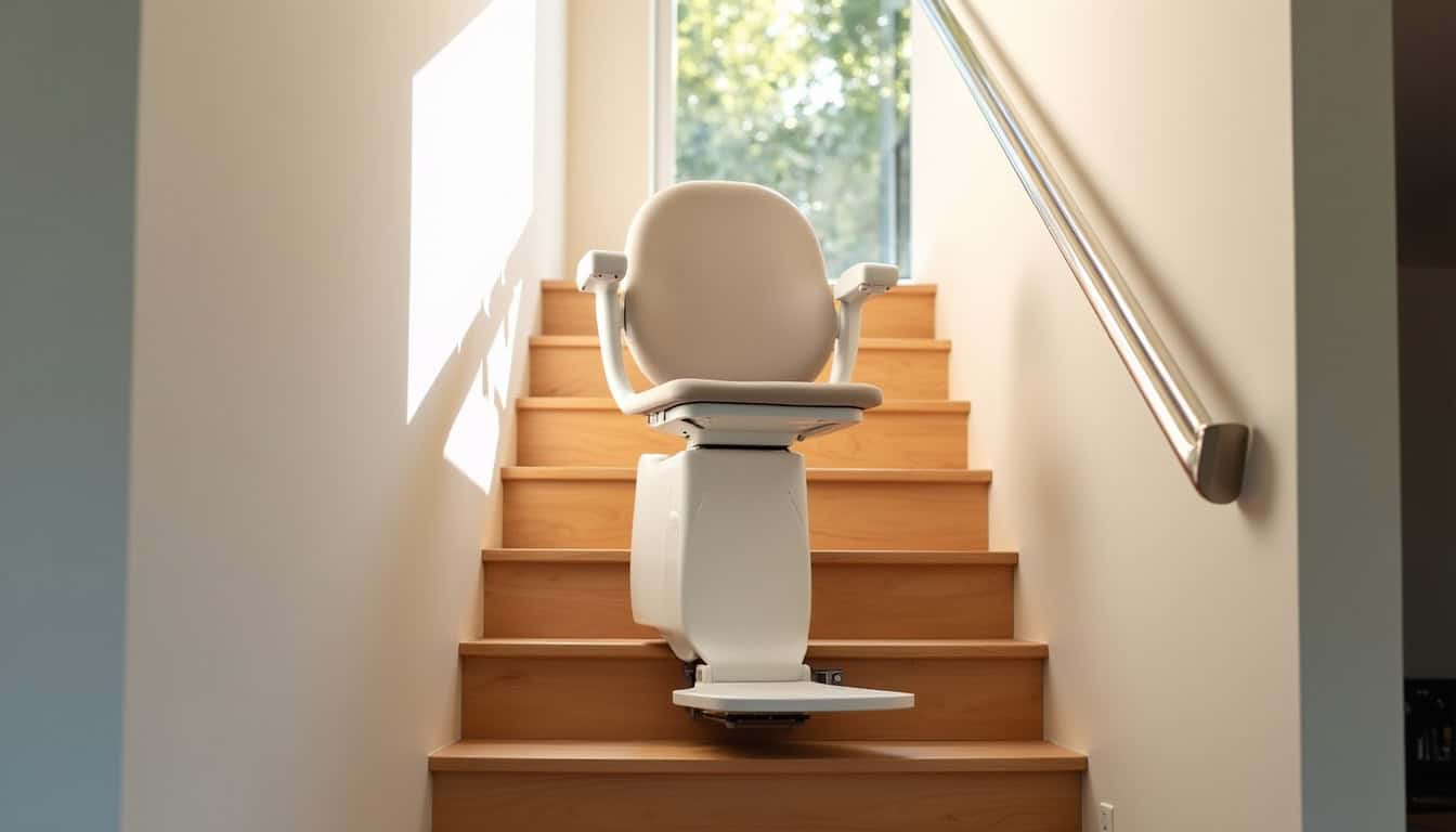 Monte-escalier droit installé sur un escalier rectiligne à Ruy-Montceau