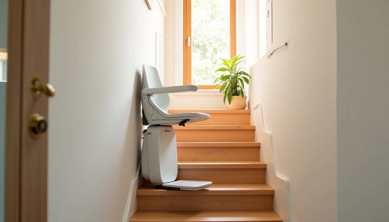 Monte-escalier droit installé sur un escalier rectiligne à Saint-Roch