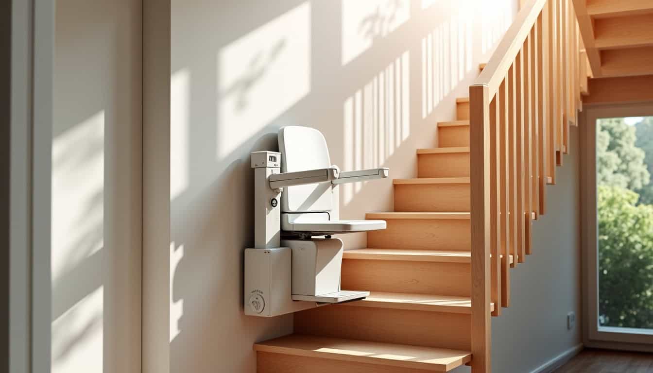 Monte-escalier droit installé sur un escalier rectiligne à Sallèles-d’Aude