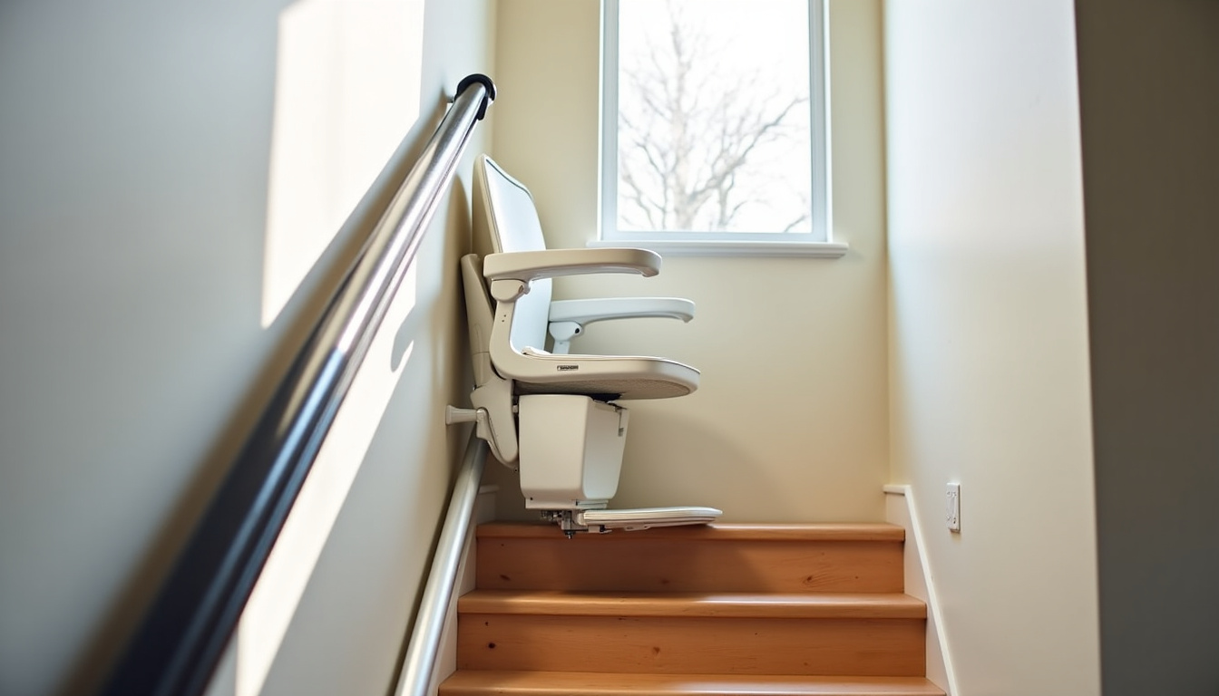Monte-escalier droit installé sur un escalier simple à Belleville