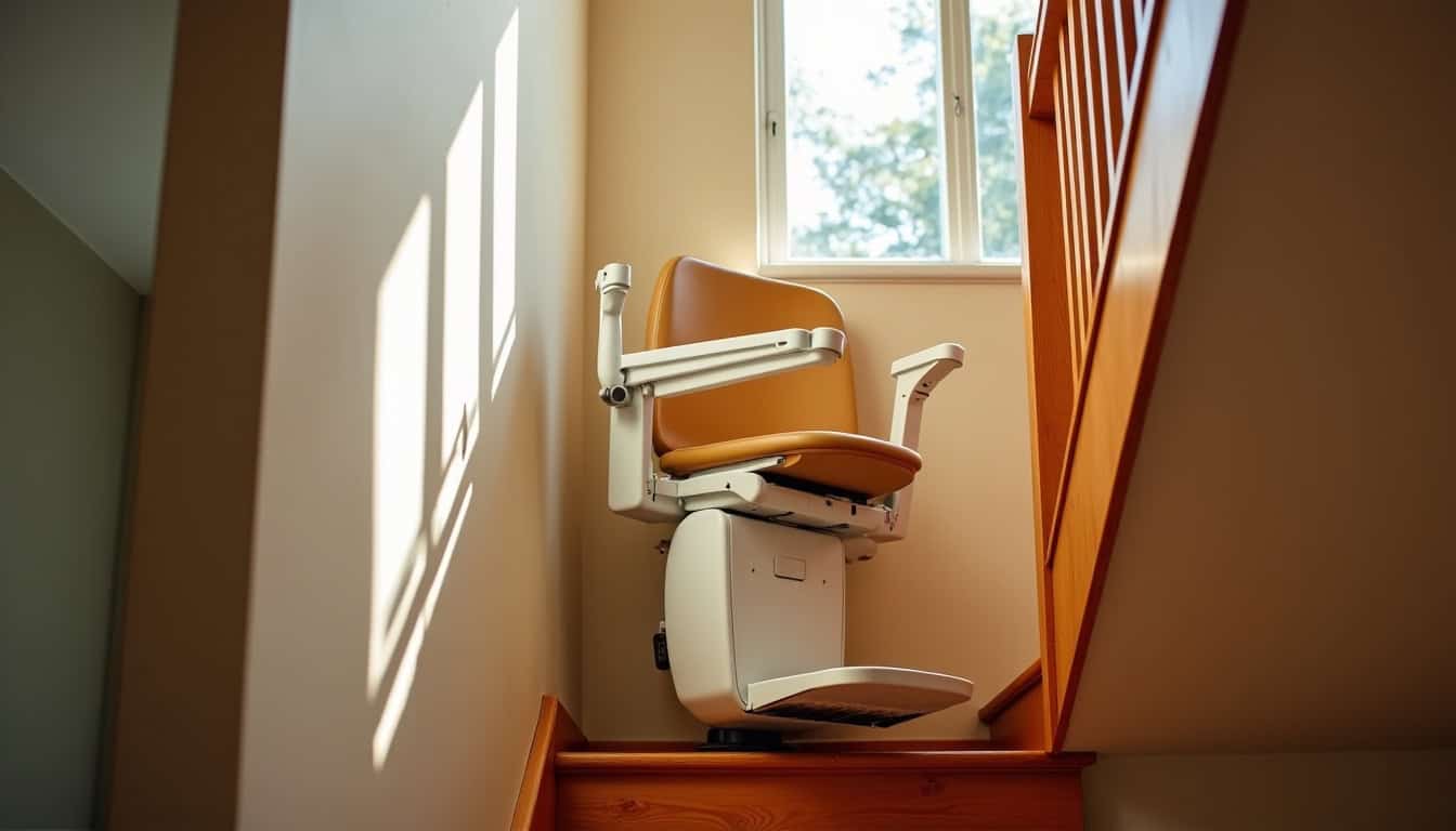 Monte-escalier droit installé sur un escalier simple dans une maison à Seboncourt