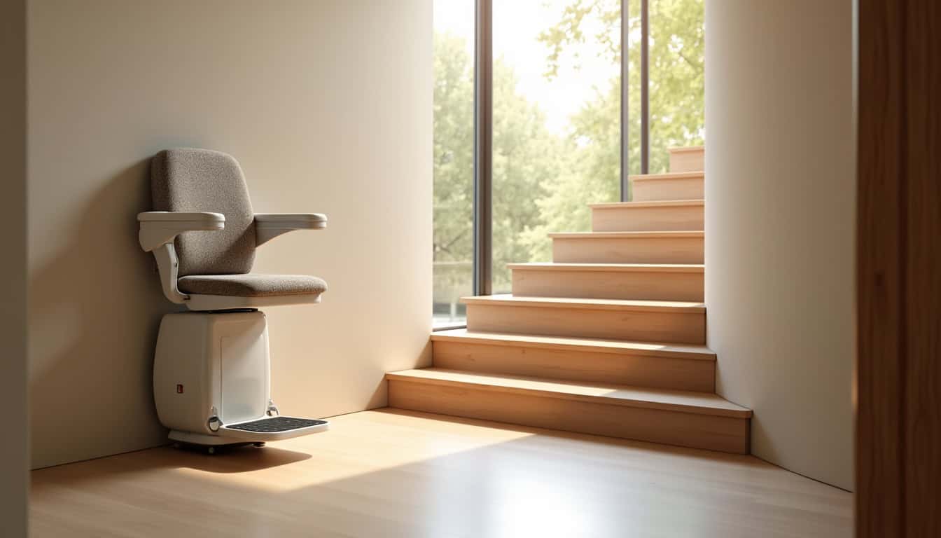 Monte-escalier droit intégré avec soin dans un intérieur moderne à Saint-Thibault-des-Vignes