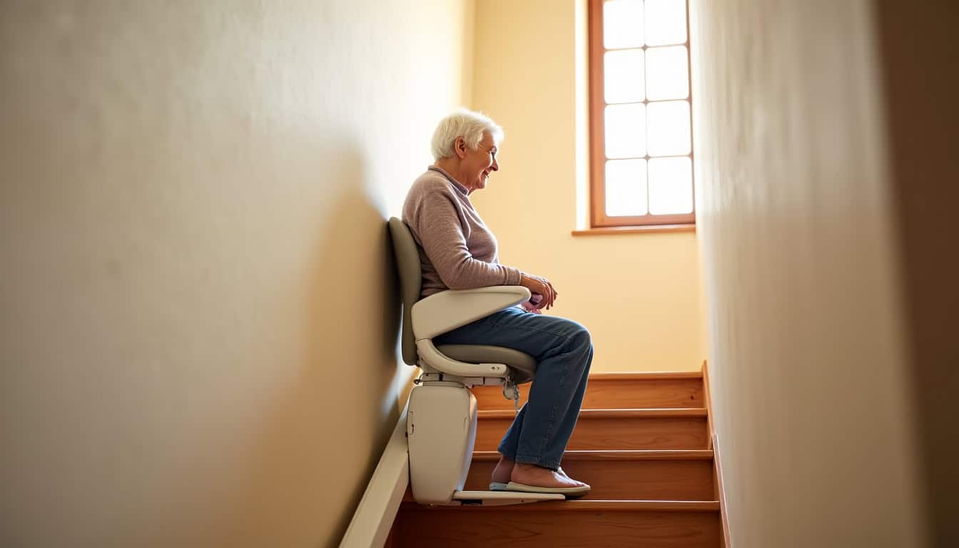 Monte-escalier en fonctionnement dans une maison à Tourbes, illustrant les bénéfices de sécurité et d