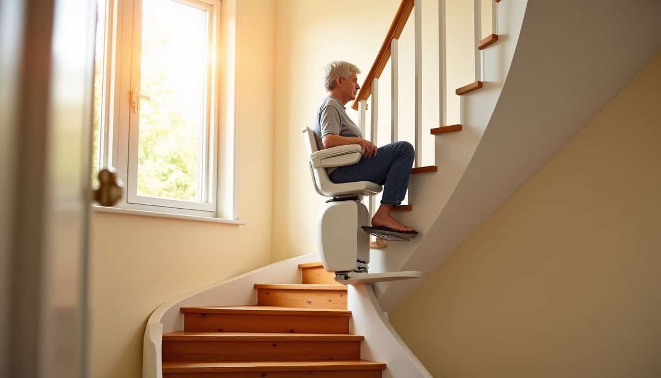 Monte-escalier en fonctionnement dans une maison de Sainte-Gemmes-sur-Loire
