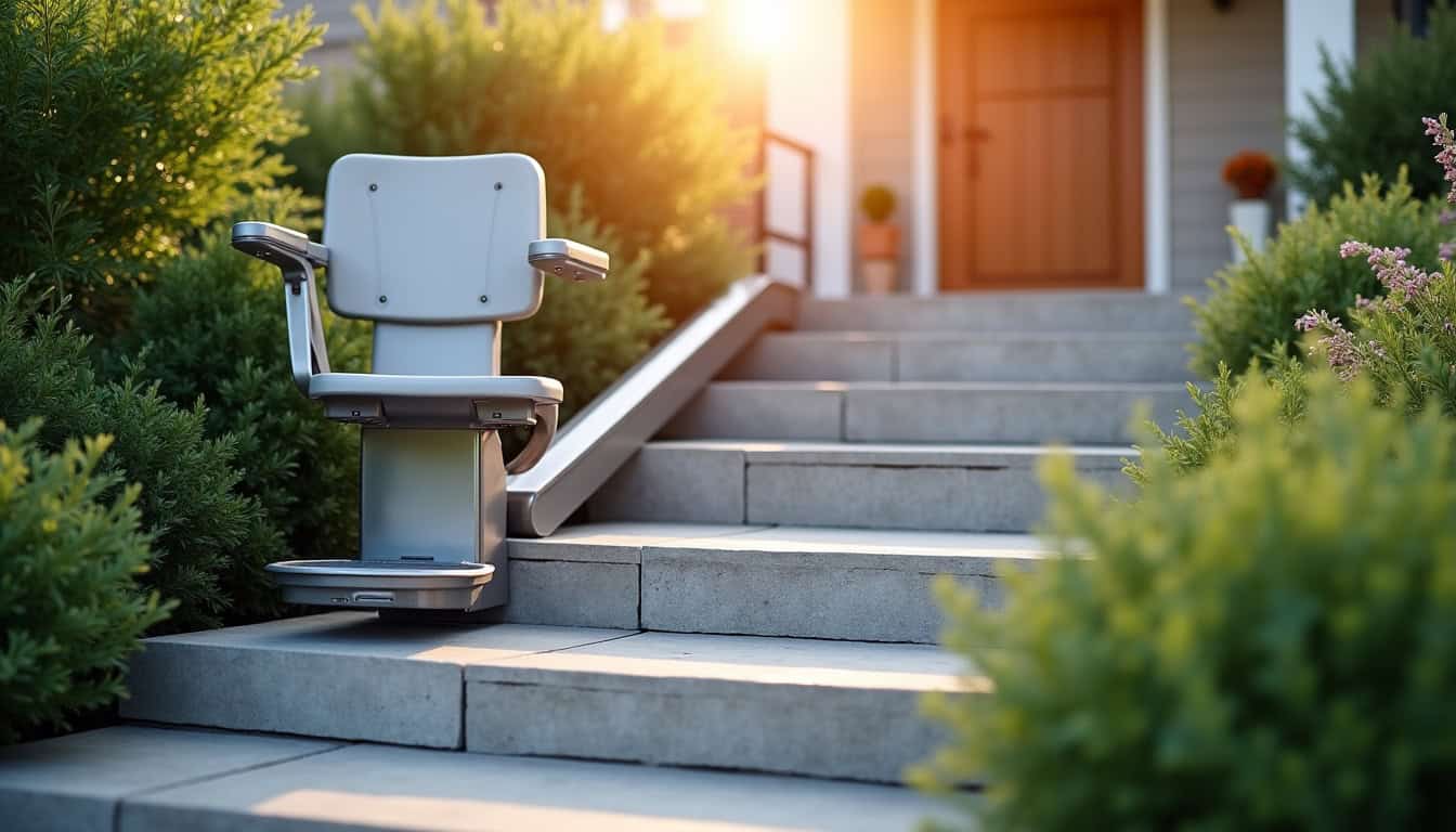 Monte-escalier extérieur en acier inoxydable installé sur les marches d