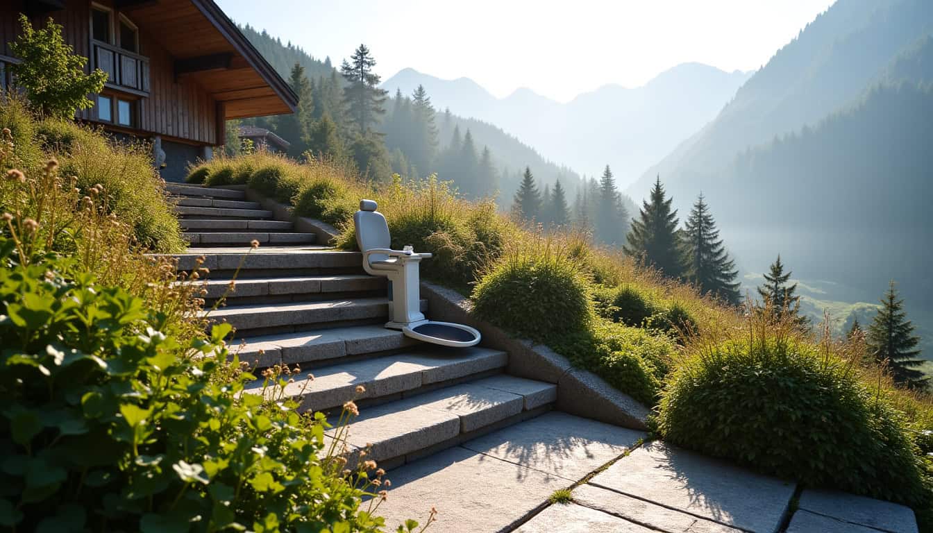 Monte-escalier extérieur installé à Gerde dans un cadre montagnard