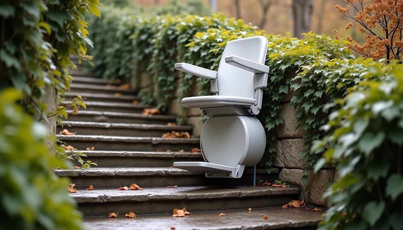 Monte-escalier extérieur installé à Illange, adapté aux conditions météorologiques