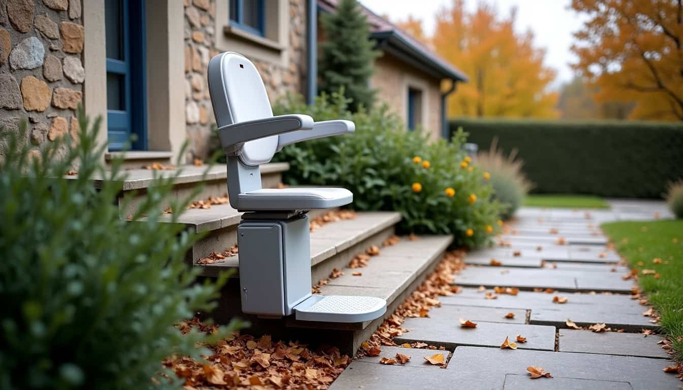 Monte-escalier extérieur installé à Luzinay, robuste et adapté aux intempéries