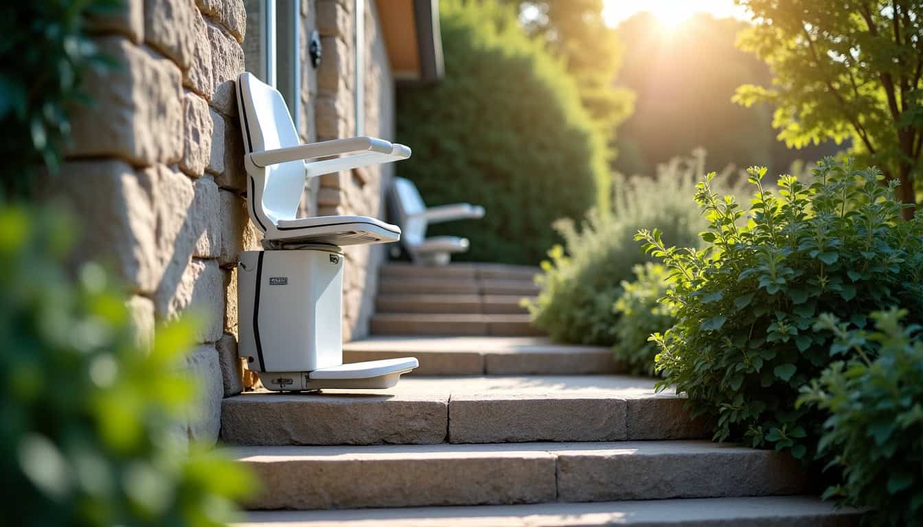 Monte-escalier extérieur installé dans une habitation à Beaucé