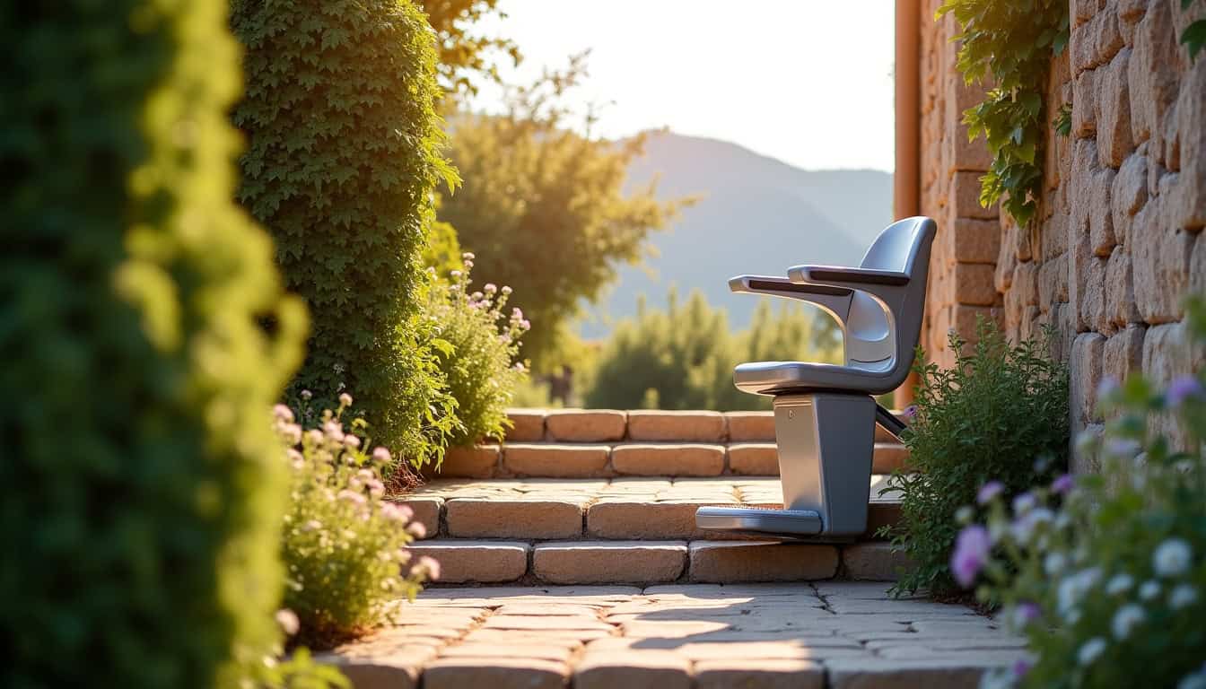 Monte-escalier extérieur installé dans une maison à Villegailhenc