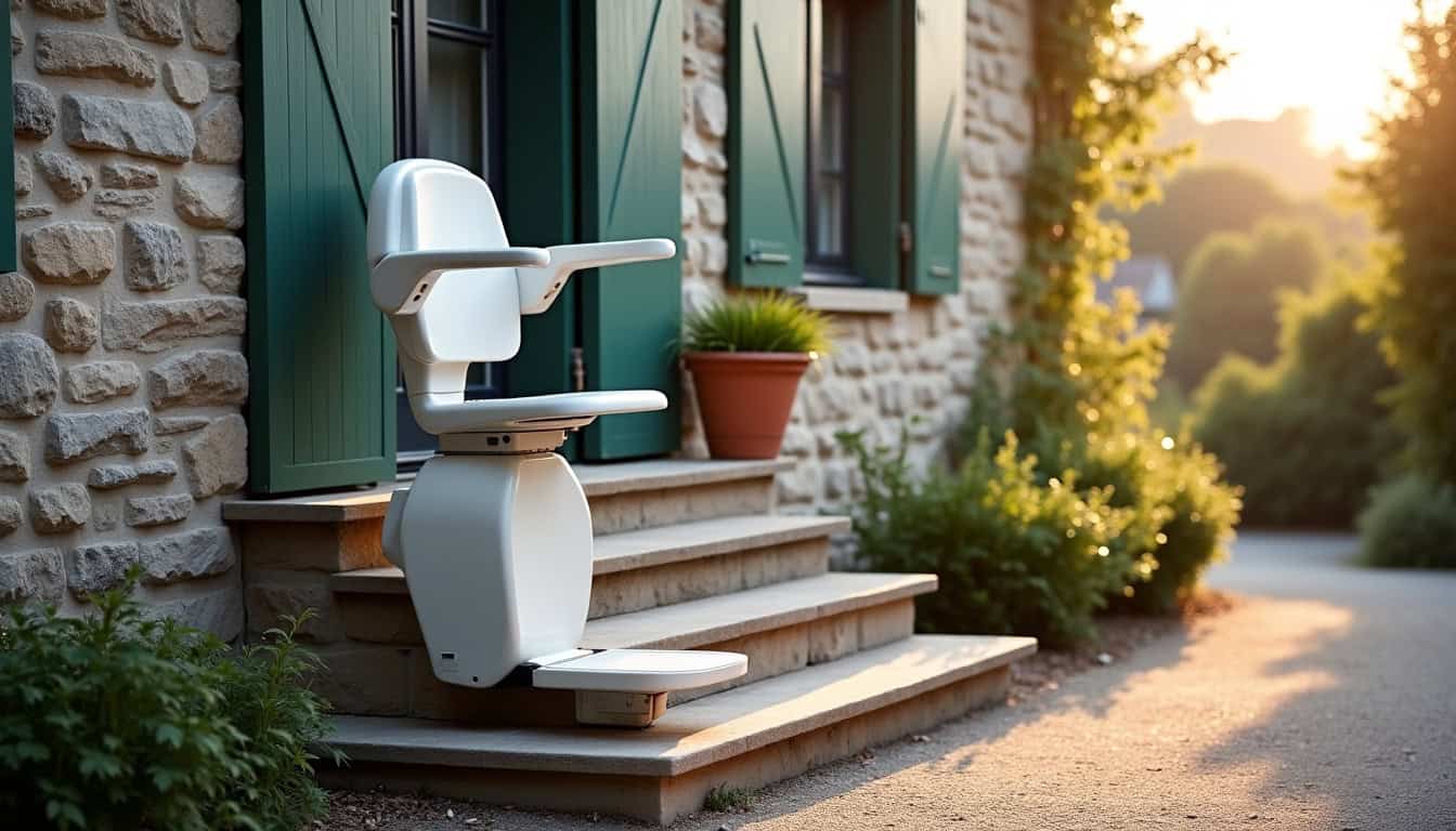 Monte-escalier extérieur installé devant une maison à Exincourt