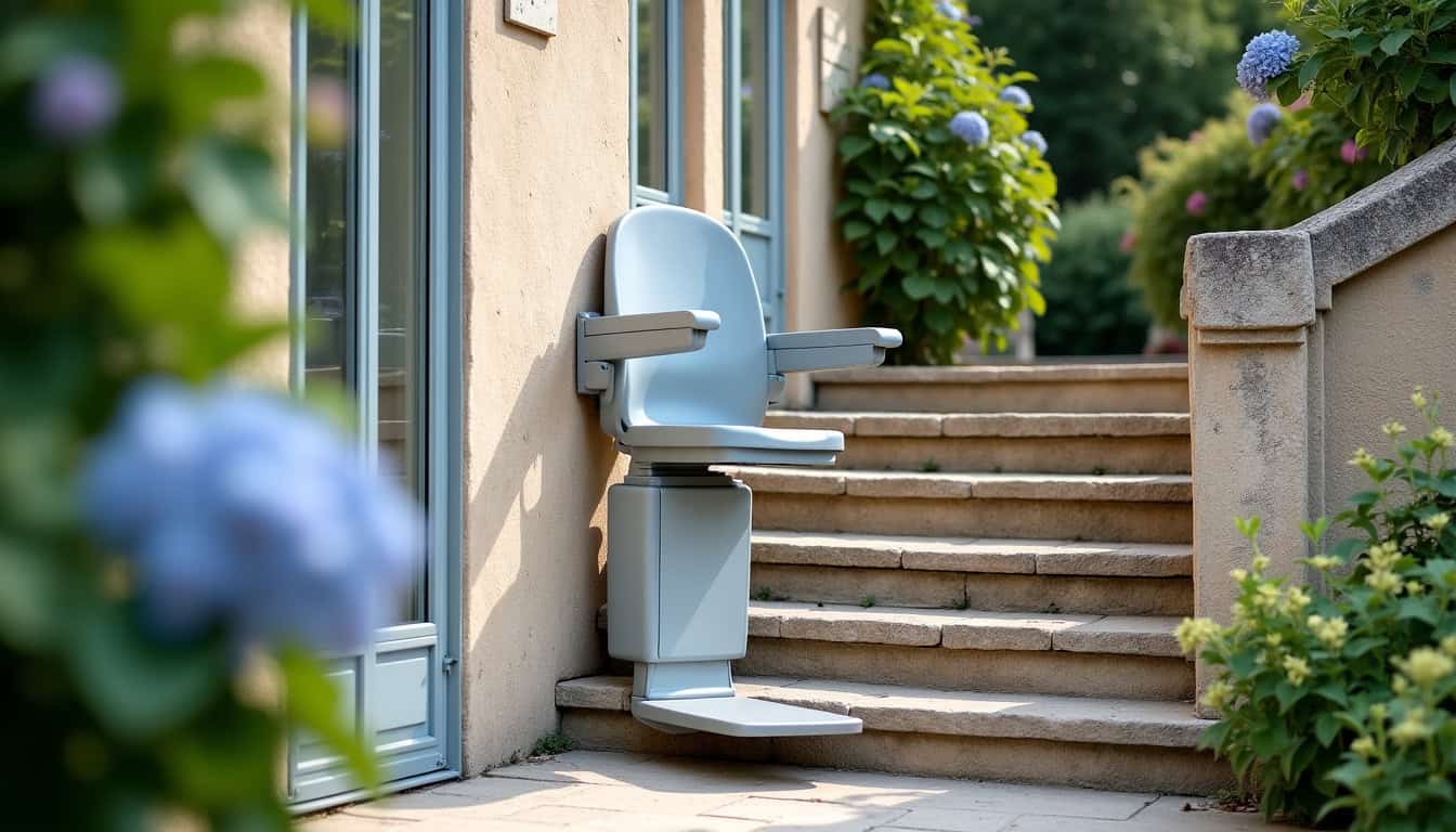 Monte-escalier extérieur installé devant une maison à La Rivière-de-Corps