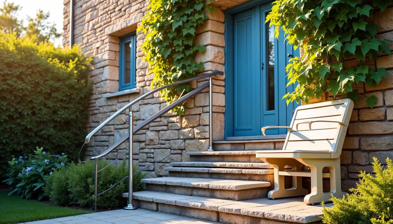 Monte-escalier extérieur installé devant une maison à Molinet