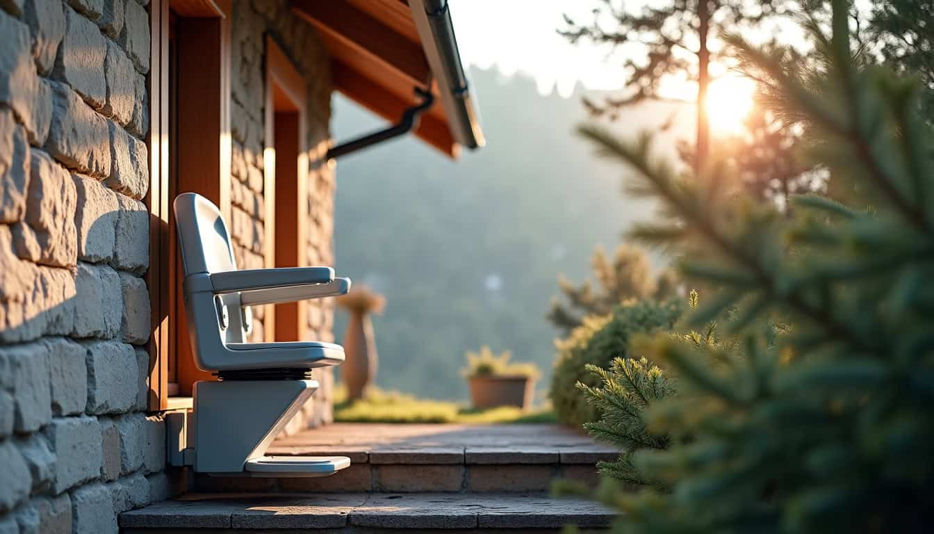 Monte-escalier extérieur installé devant une maison à Saulxures-sur-Moselotte, résistant aux intempéries