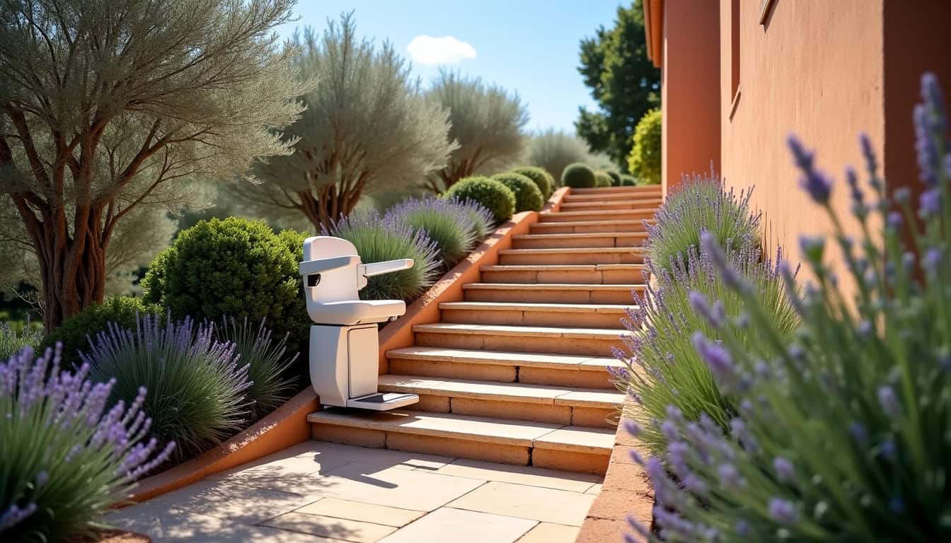 Monte-escalier extérieur installé devant une maison à Seillons-Source-d