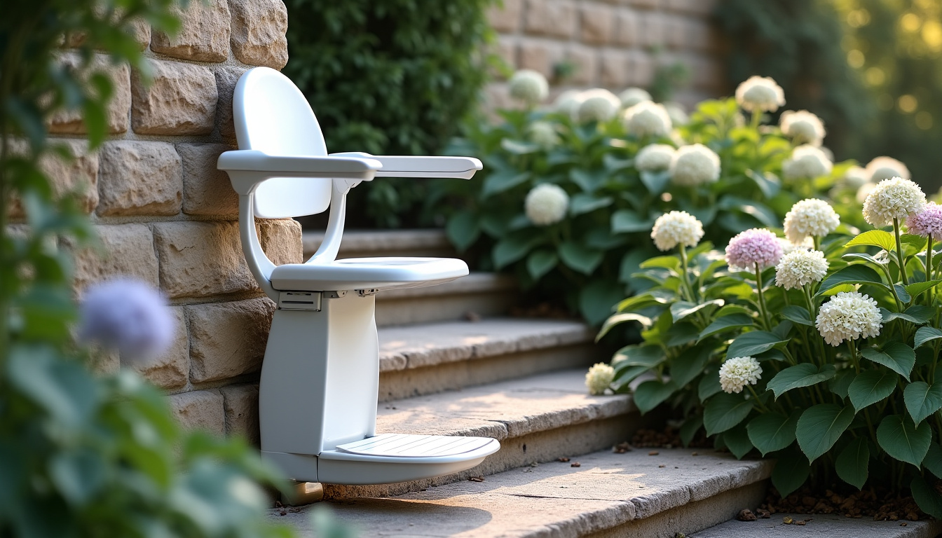 Monte-escalier extérieur installé devant une maison à Ville-d