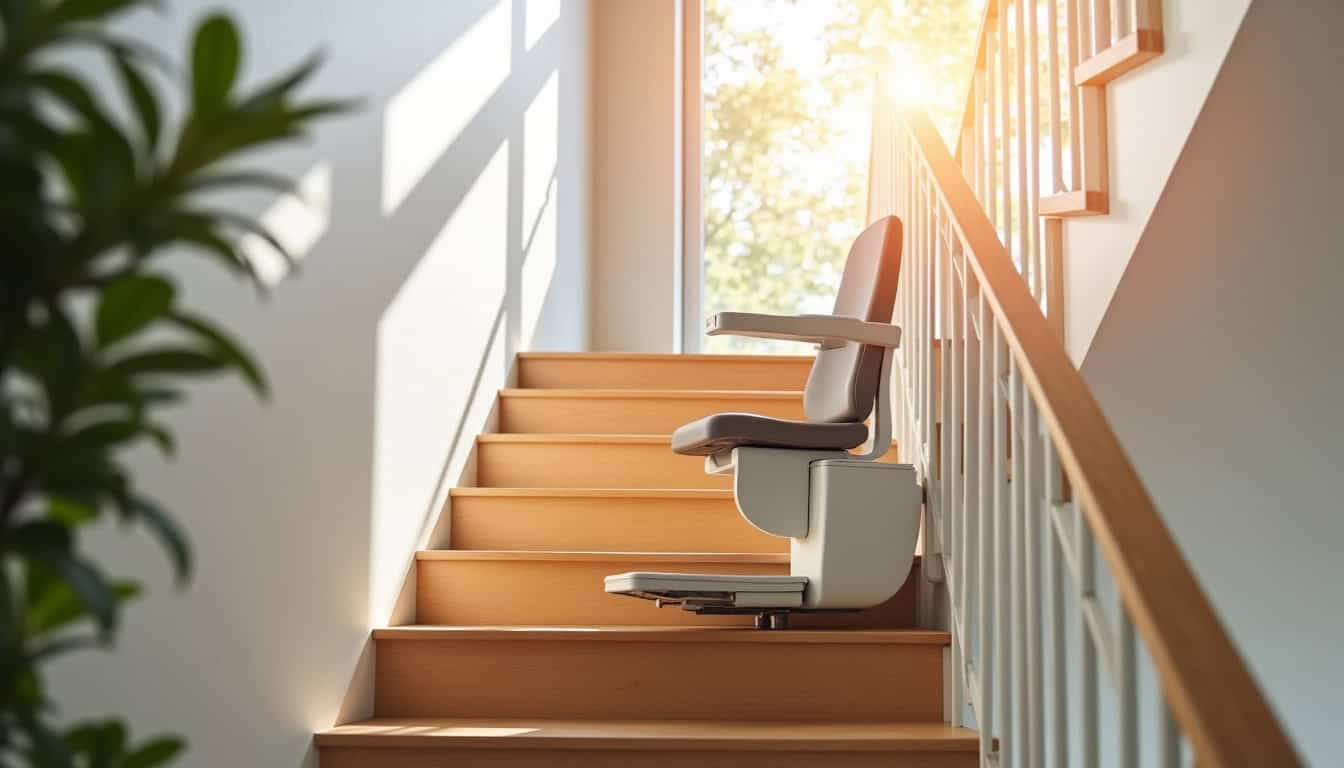 Monte-escalier fauteuil installé sur un escalier droit à Conquereuil