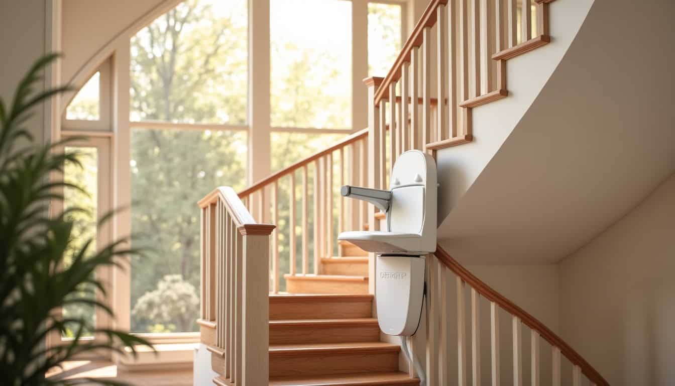 Monte-escalier tournant installé dans une maison à Fontaines-sur-Saône